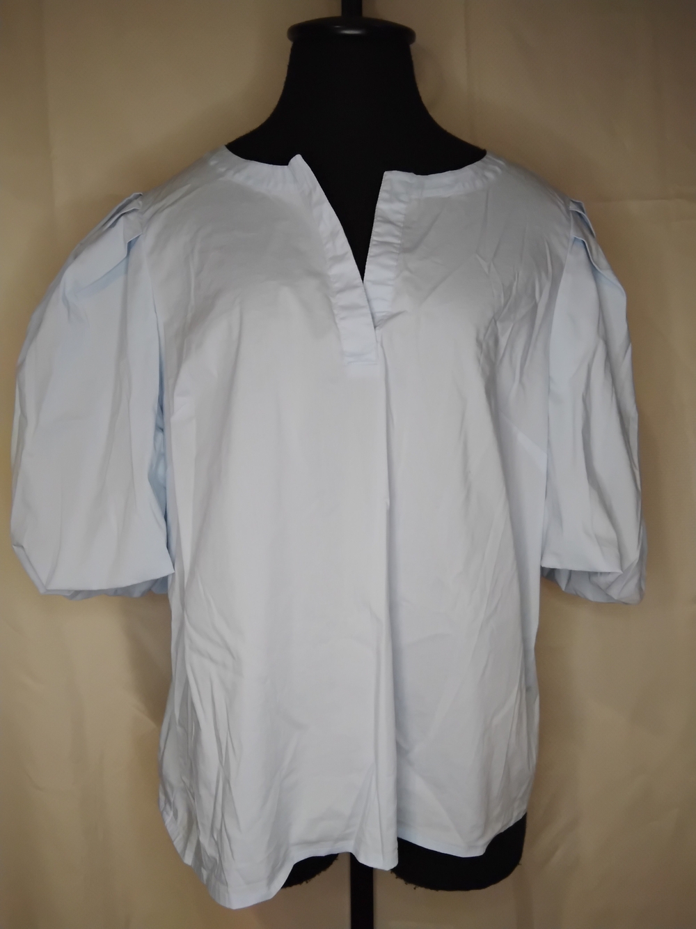 Andrew Marc Light Blue Women's Poplin Blouse with Puff Sleeves